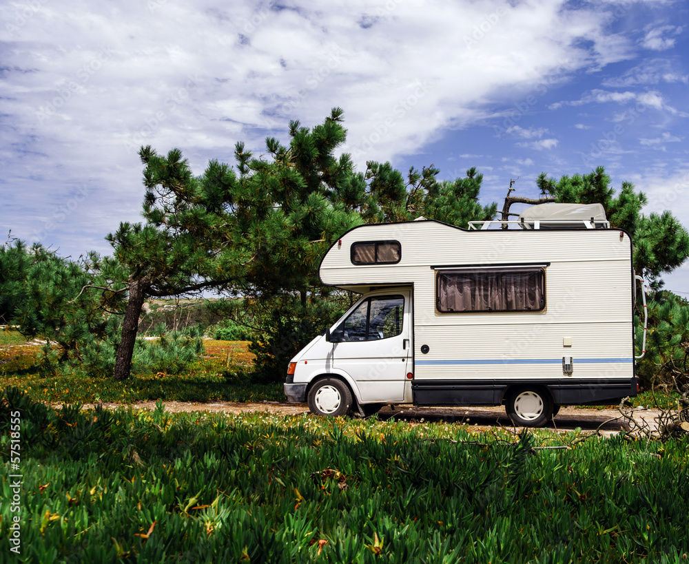 Touristic caravan in a forest