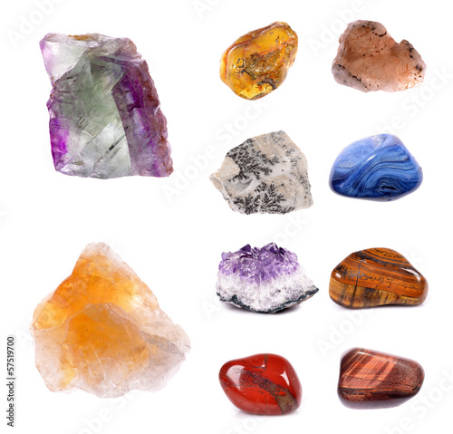 Mineral collection isolated on a white backgroun photo