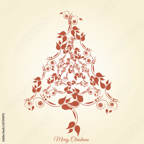 Graphic design - Christmas tree floral, vintage