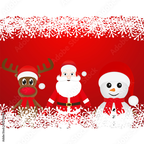 Christmas reindeer, snowman and Santa Claus in a forest