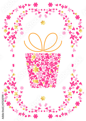 Decorative frame and gift box made ​​of many small flowers