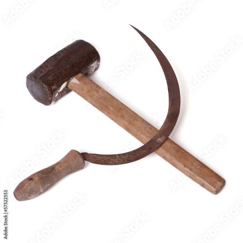 soviet symbol sickle and hammer isolated on white background photo