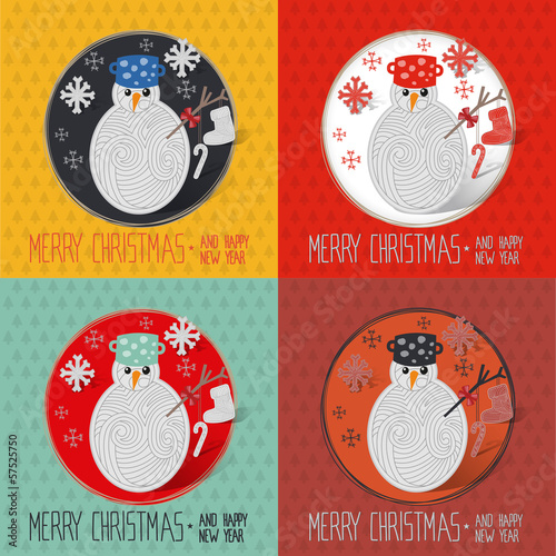 Christmas snowman greeting card vector illustration