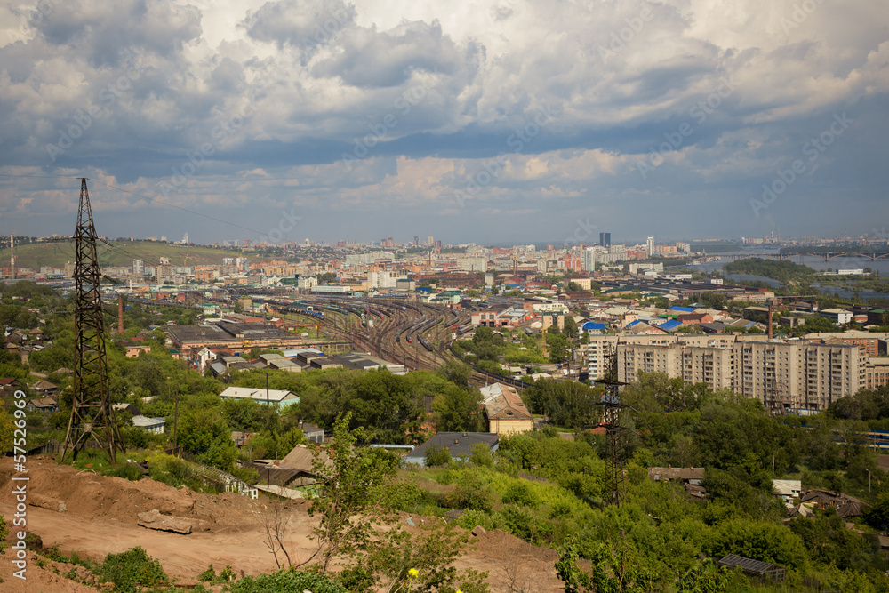 View on the railway and the city of Krasnoyarsk