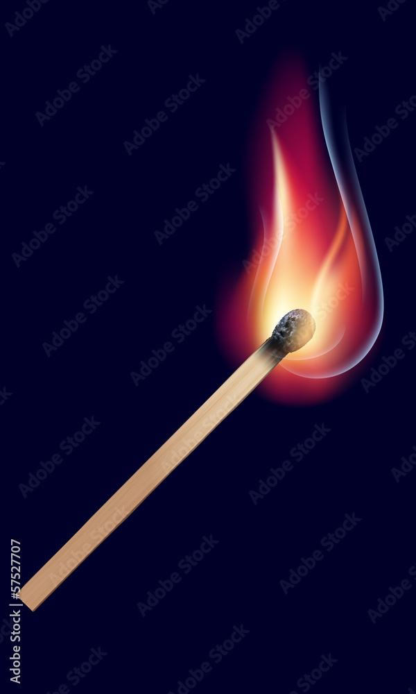 Burning match on black. Vector illustration Burning match on black. Vector illustration