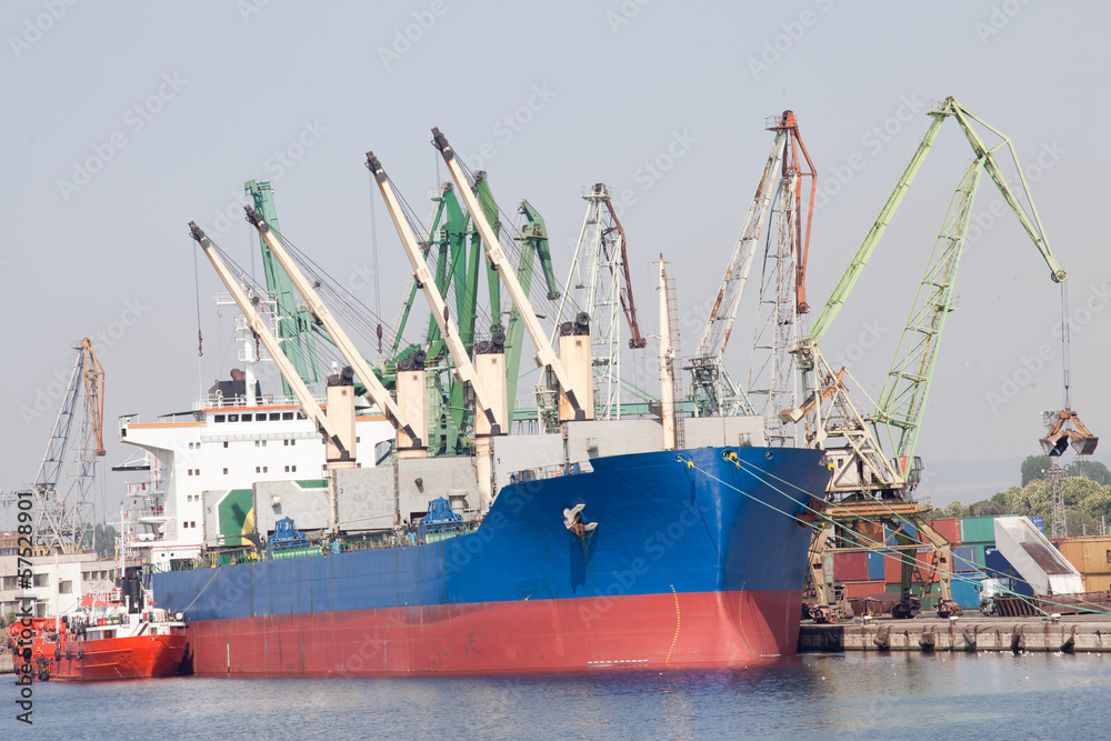 Large cargo ship in a dock at port