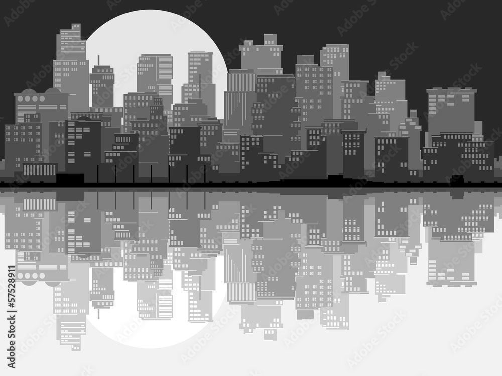 Abstract illustration of big city at night.