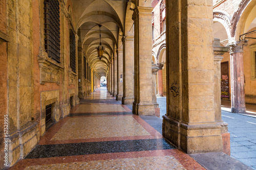 arcade in medieval town of Bologna, Italy