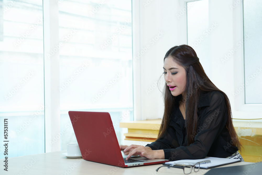 Young pretty business woman with notebook in the office Young pretty business woman with notebook in the office