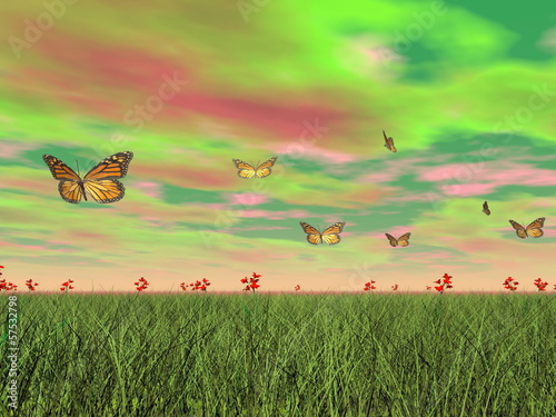 Monarch butterflies in nature - 3D render