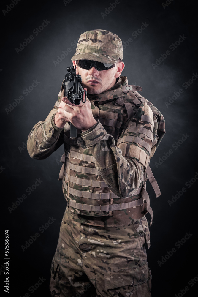 Modern soldier with rifle