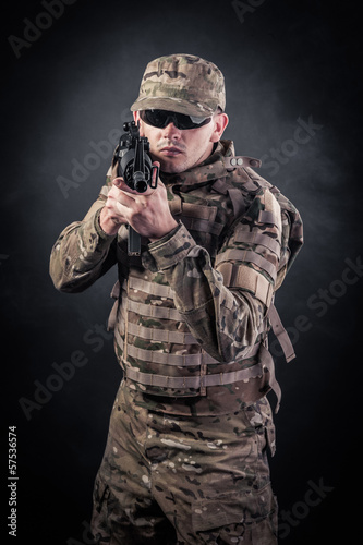 Modern soldier with rifle