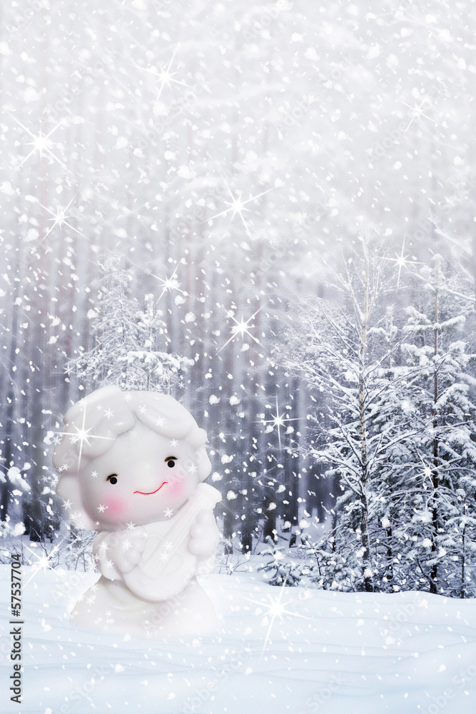 Angel on background of a winter landscape. Angel on background of a winter landscape.