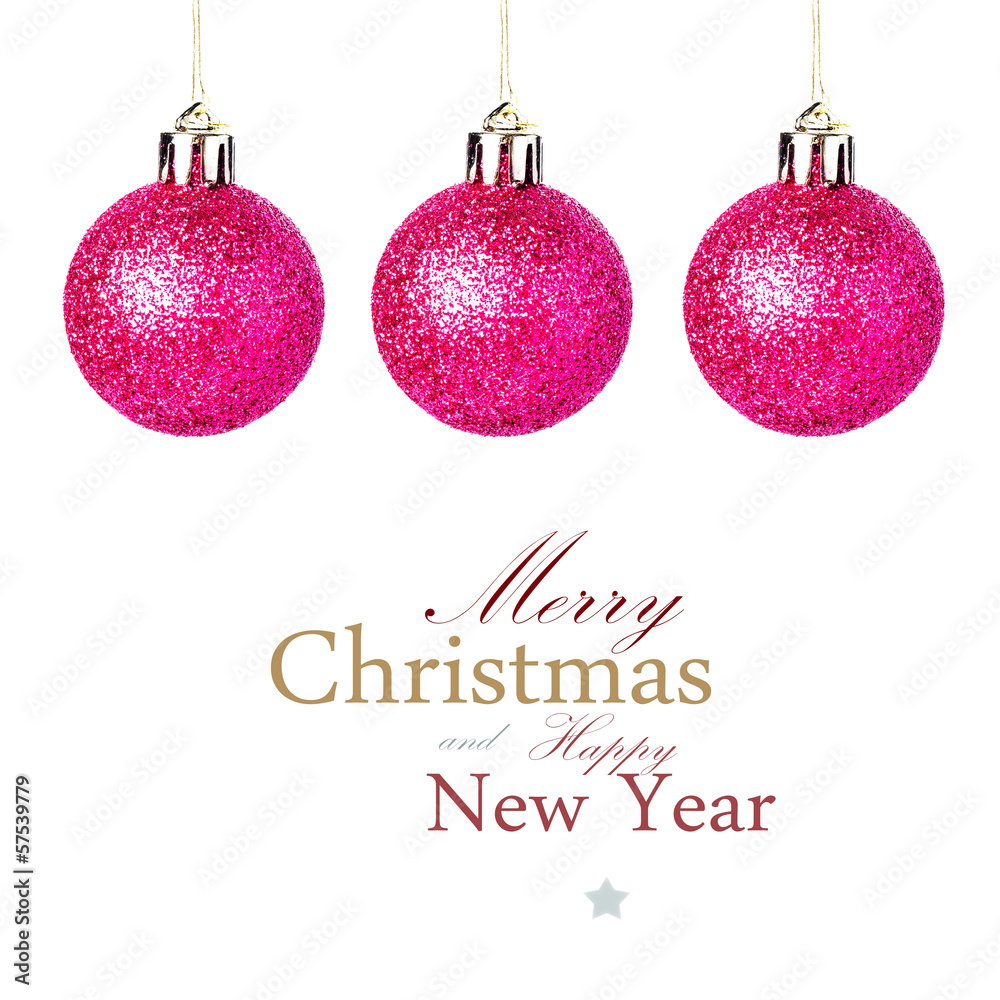 Christmas decorations with shiny red balls hanging   Isolated on