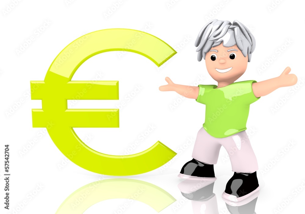 3d graphic of a happy Euro icon with cute 3d character 3d graphic of a happy Euro icon with cute 3d character