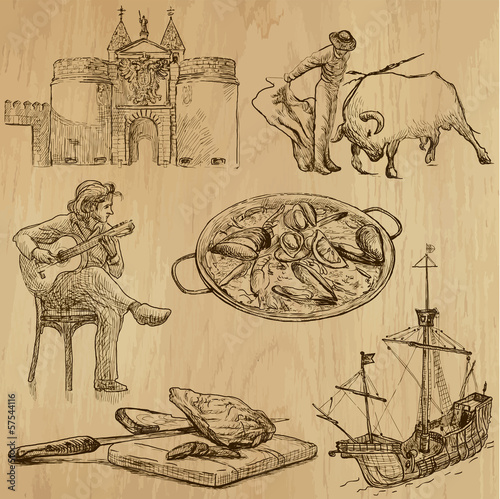 traveling Spain - hand drawings into vector set 1