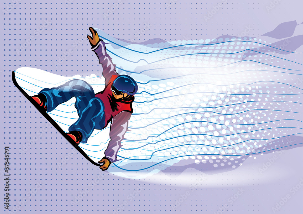 Fototapeta Jumping snowboarder. Motion in air