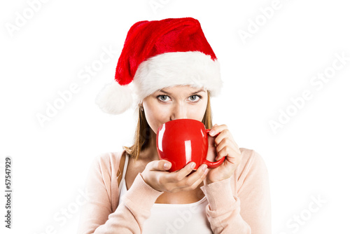 Beautiful woman with christmas hat