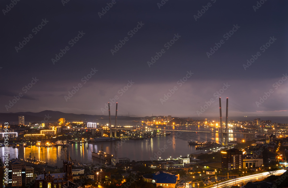 Vladivostok cityscape, night view.