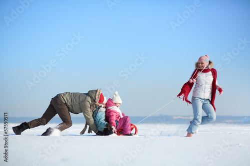 Obraz na plátne Riding on sledge