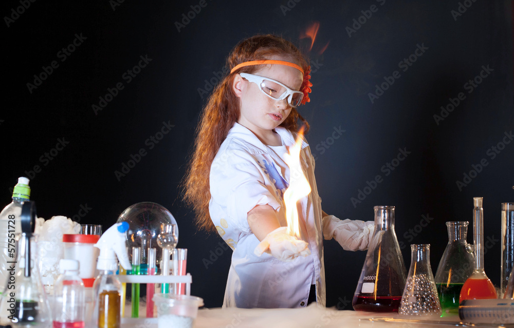 Pretty chemist working with chemicals in lab Pretty chemist working with chemicals in lab