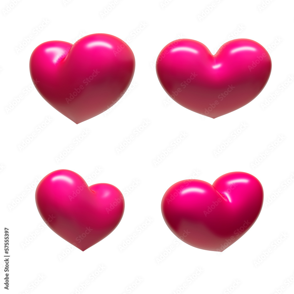 Set of four shiny hearts
