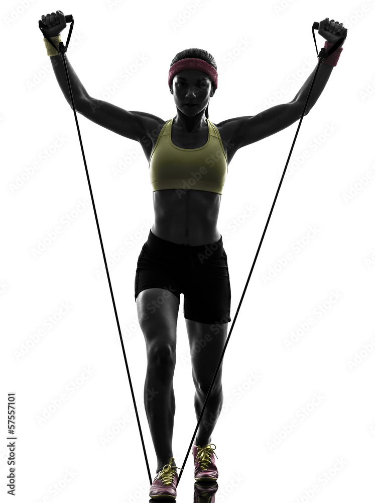 woman exercising fitness workout resistance bands silhouette woman exercising fitness workout resistance bands silhouette
