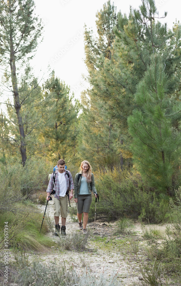 Fototapeta premium Full length of a fit couple exploring the woods