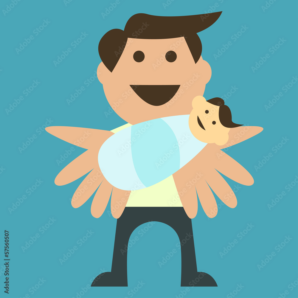 Vector-style illustration of a father with his newborn child Vector-style illustration of a father with his newborn child