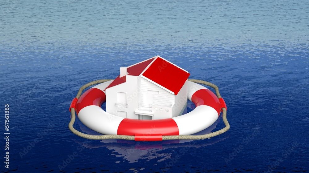 Naklejka premium House on life belt in open sea