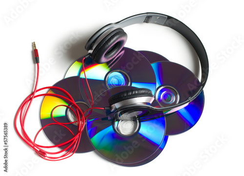headphones with cd on white background