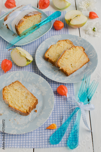 Apple cake on on a colorful background