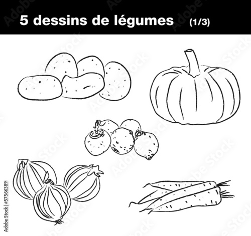 Légumes : patates, navet, citrouille, carotte, oignon