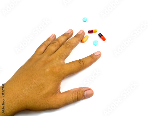 Drug abuse concept - passive hand on white background photo