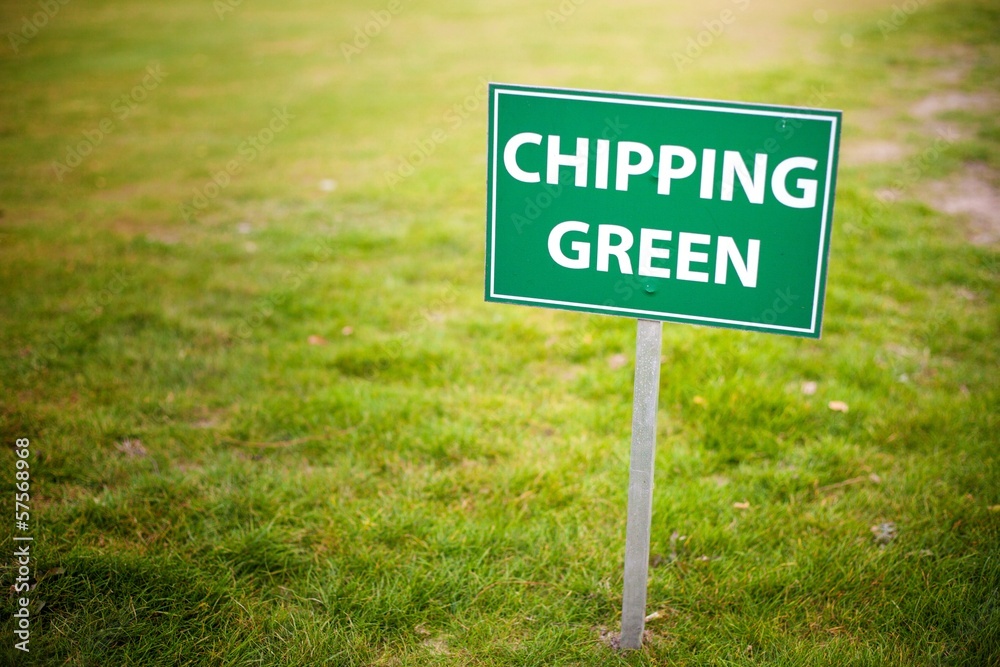 Chipping green sign, the golf course