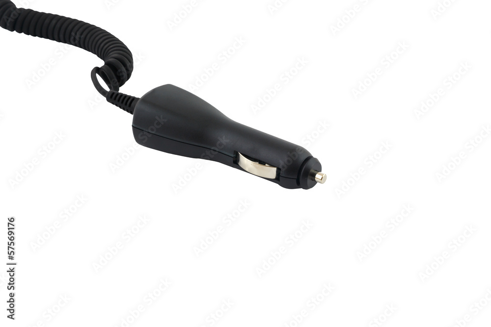 Black car adapter for  mobile phone isolated on white background