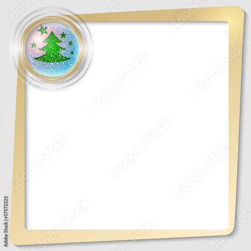 golden text frame and transparent circles with a Christmas tree