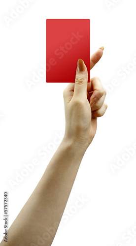 レッドカードと女性の手