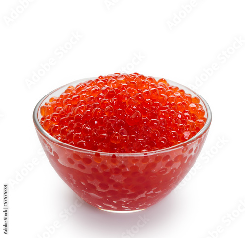 Red caviar on a white background