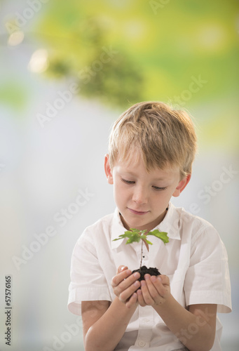 young boy with a small oak