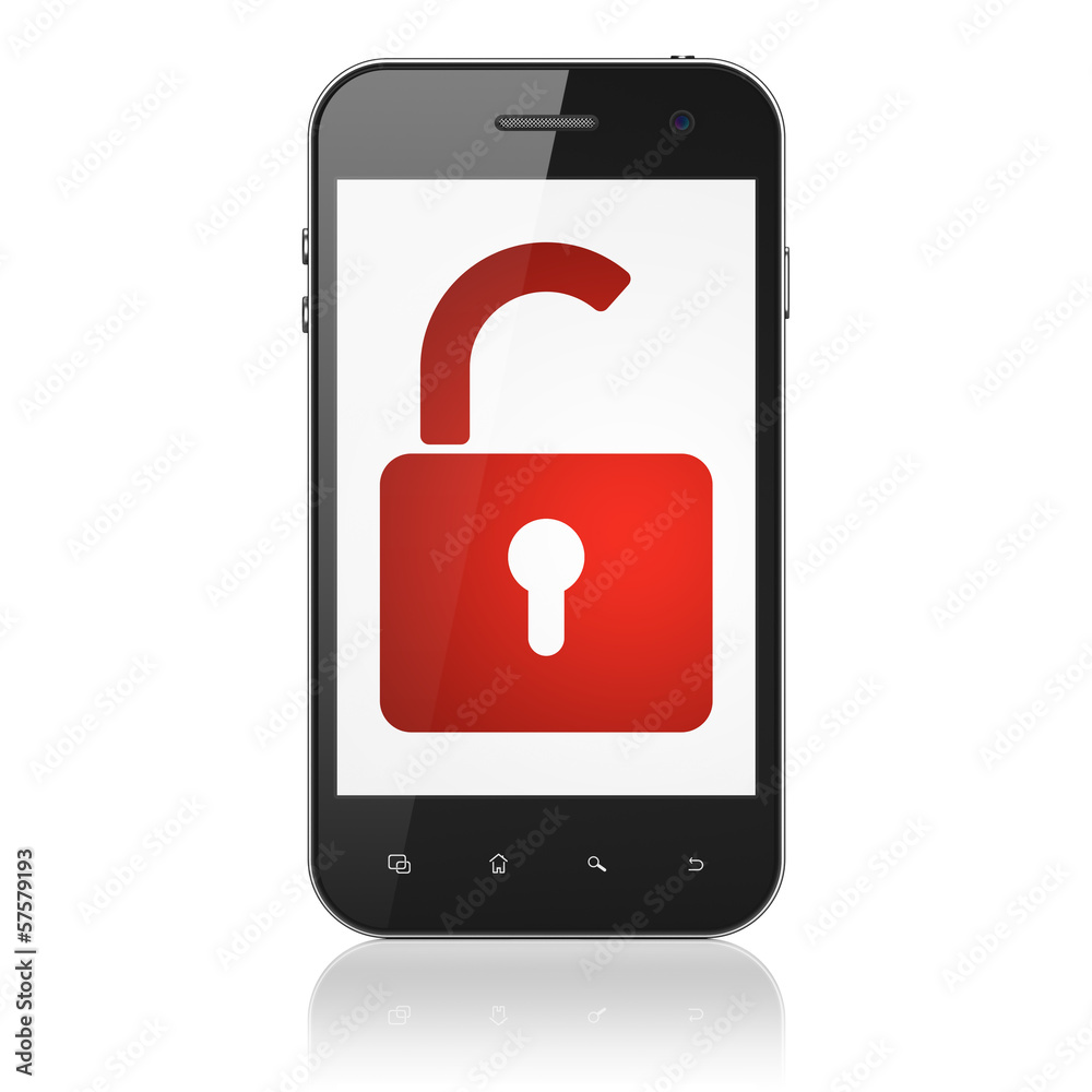Security concept: Opened Padlock on smartphone Security concept: Opened Padlock on smartphone