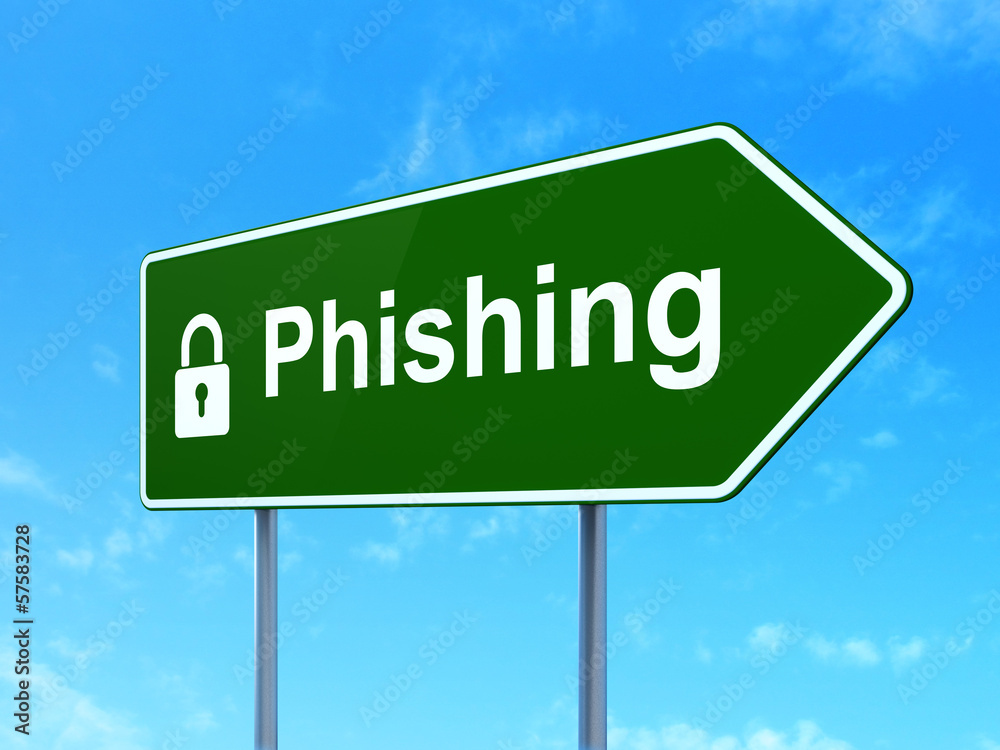 Safety concept: Phishing and Closed Padlock on road sign Safety concept: Phishing and Closed Padlock on road sign