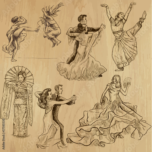 Wallpaper Mural dancing people 1 - hand drawings into vector set