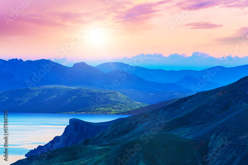 Scenic sunset in mountains