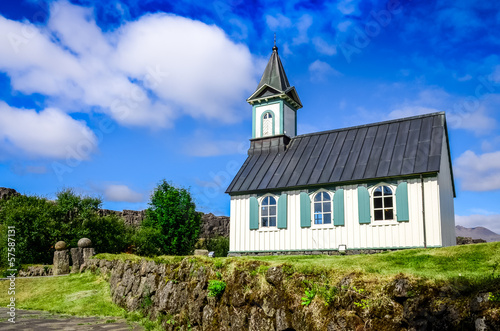 Small old church Pingvallkirkja in Thingvellir, Iceland photo