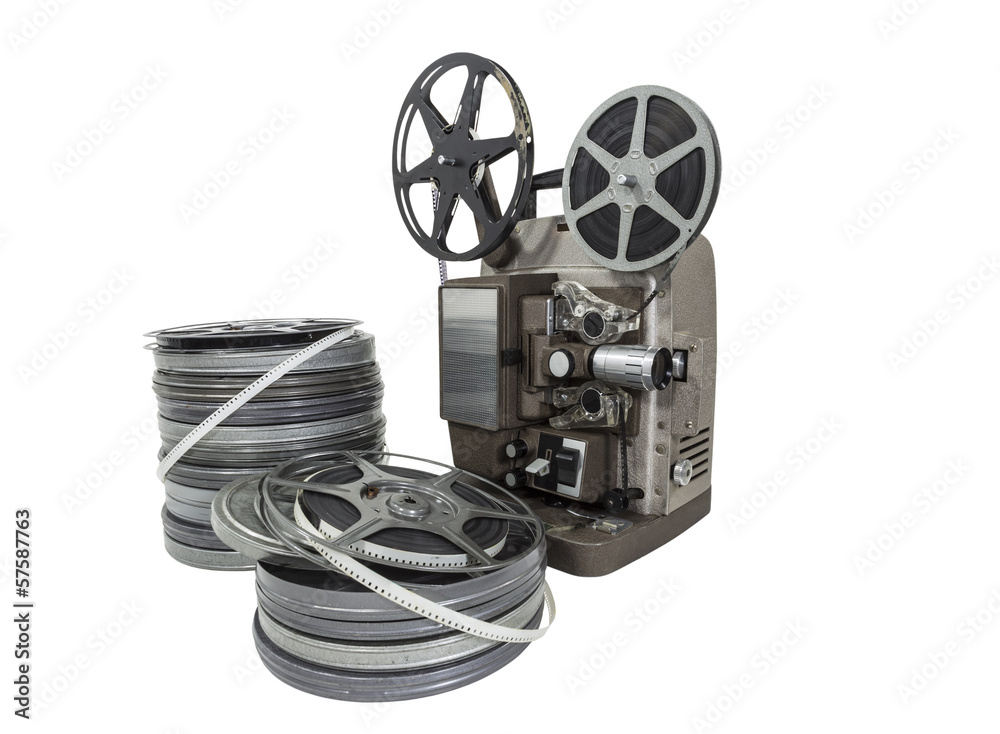 Fototapeta premium Vintage Movie Film Reels and Projector Isolated
