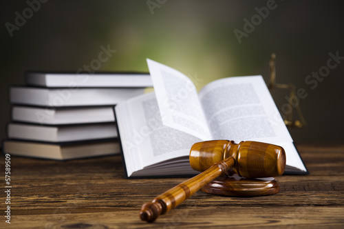 Scales of justice, gavel and law book