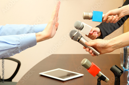 Conceptual photo of businessman or politician giving no