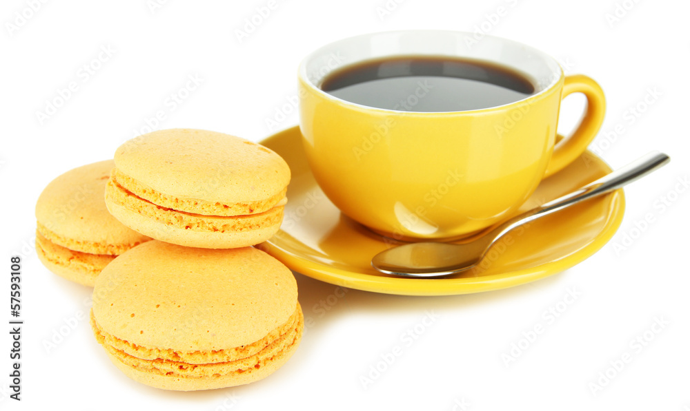 Coffee and macaroons isolated on white Coffee and macaroons isolated on white