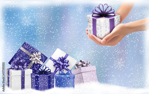 Christmas background with gift boxes. Concept of giving presents